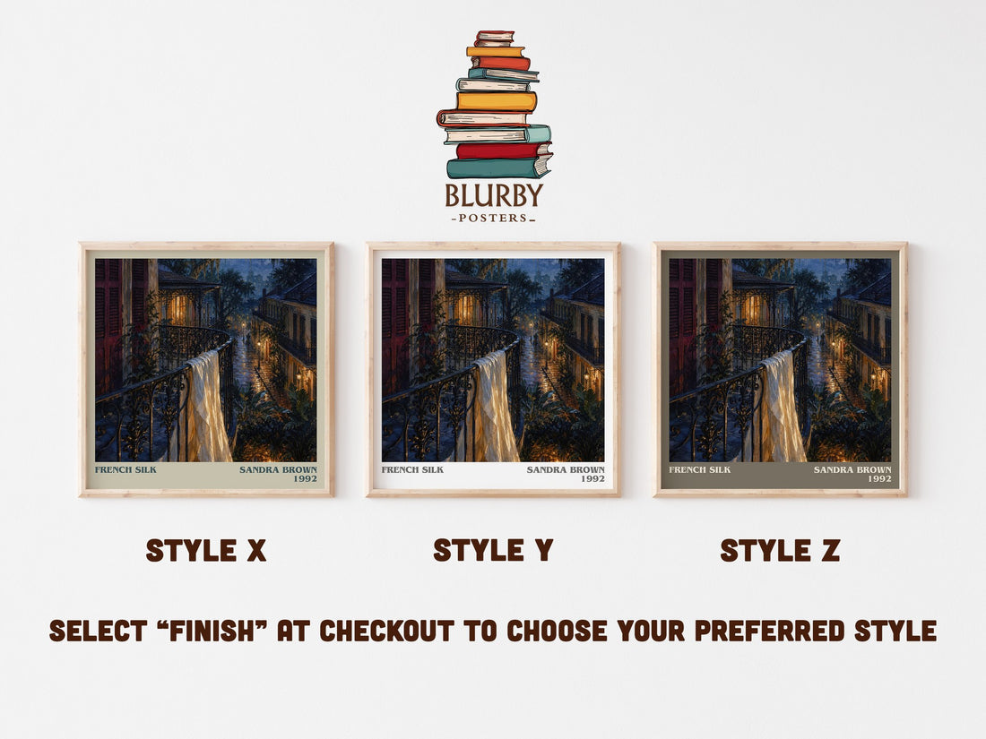 French Silk literary print in frame leaning in hallway – legal thriller wall art (mockup)