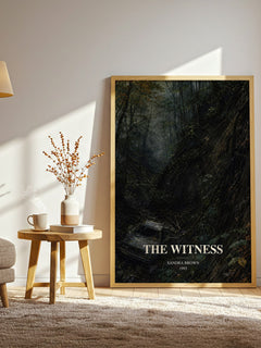 The Witness watercolour print in frame leaning in hallway – legal thriller wall art