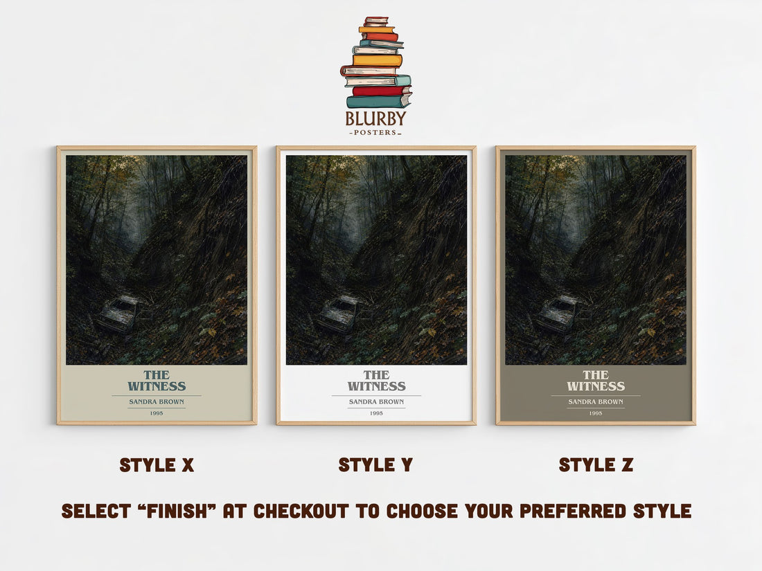 The Witness book cover print in frame leaning in hallway – legal thriller wall art (mockup)
