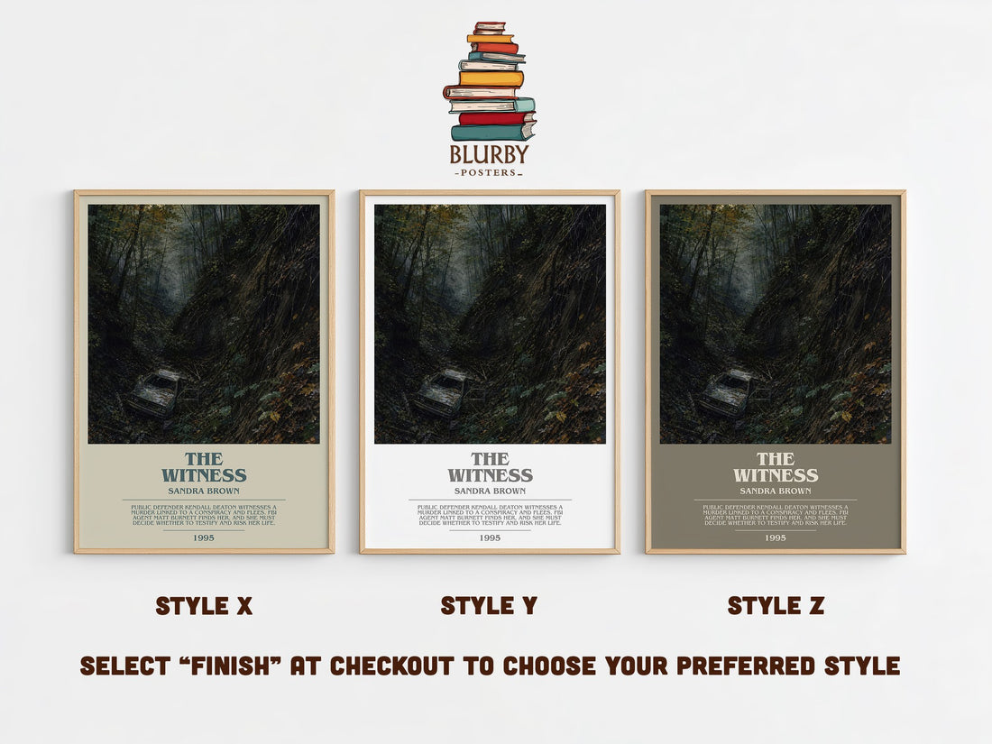 The Witness bookish print in frame leaning in hallway – legal thriller wall art (mockup)