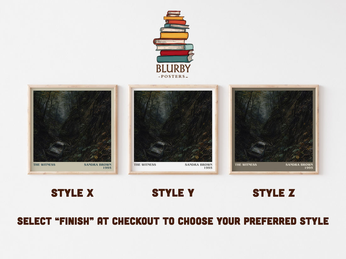 The Witness literary print in frame leaning in hallway – legal thriller wall art (mockup)