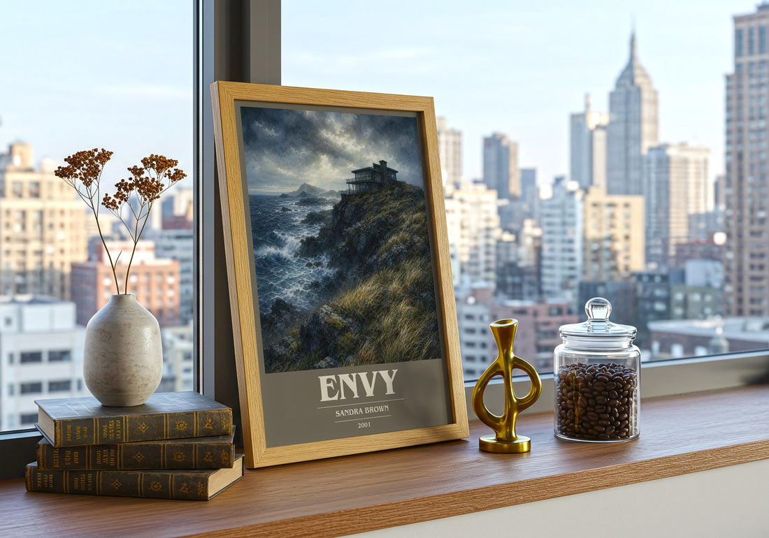 Envy book cover print framed by window – literary home decor