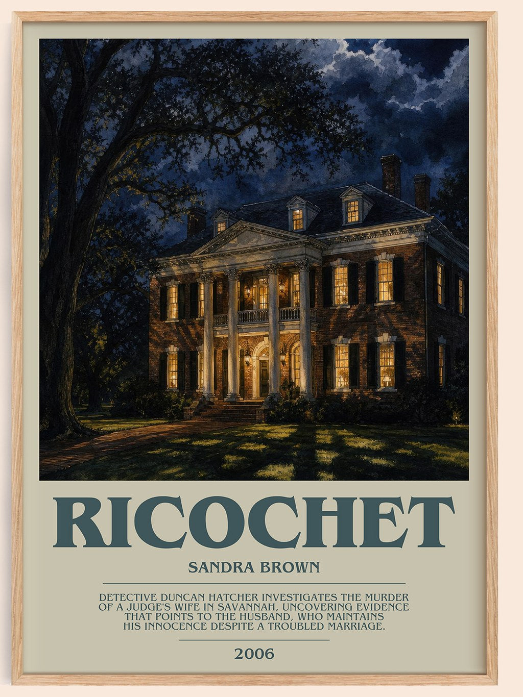 Ricochet bookish book poster by Sandra Brown – framed literary art print