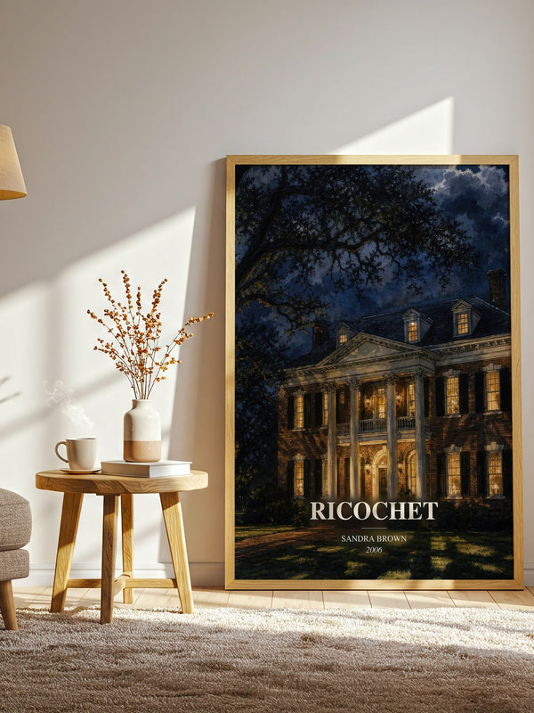 Ricochet watercolour print in frame leaning in hallway – legal thriller wall art