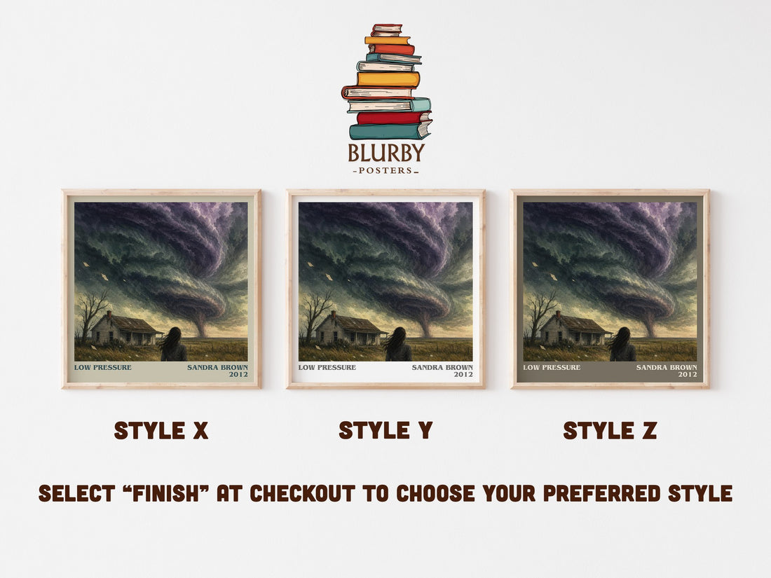 Low Pressure literary print in frame leaning in hallway – thriller wall art (mockup)