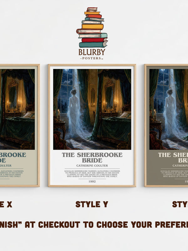 The Sherbrooke Bride bookish print in frame leaning in hallway – romance wall art