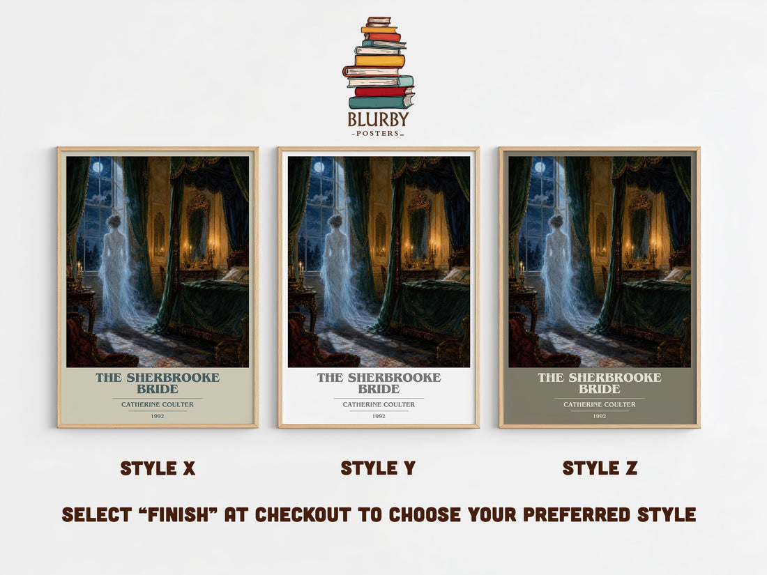The Sherbrooke Bride book cover print in frame leaning in hallway – romance wall art (mockup)