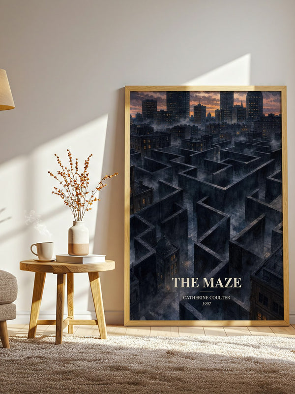 The Maze watercolour print in frame leaning in hallway – thriller wall art
