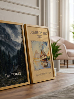 The Target watercolour print framed by window – literary home decor