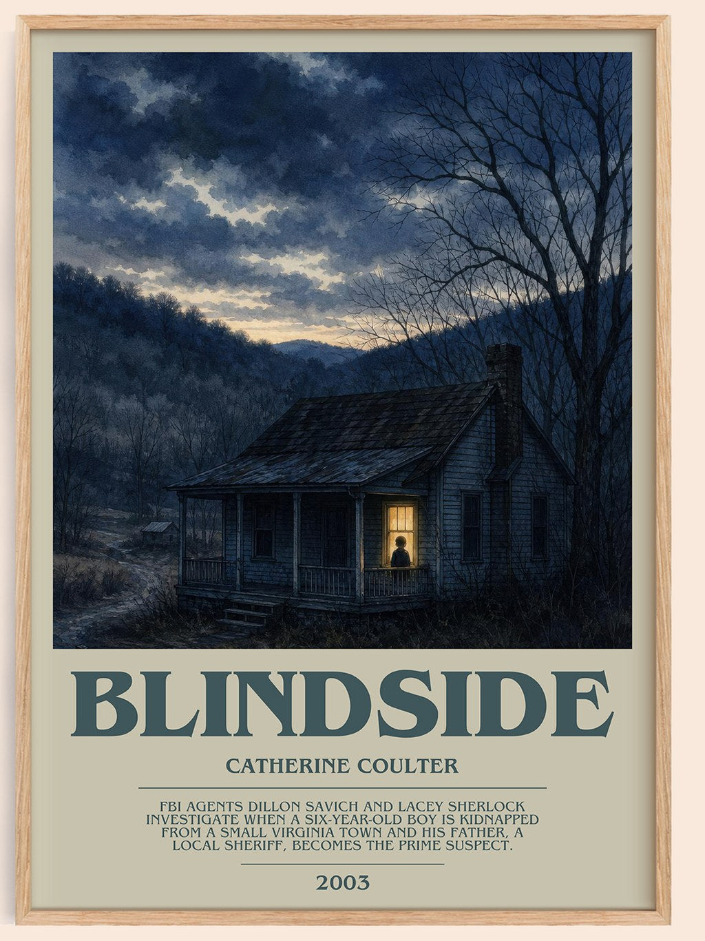 Blindside bookish book poster by Catherine Coulter – framed literary art print