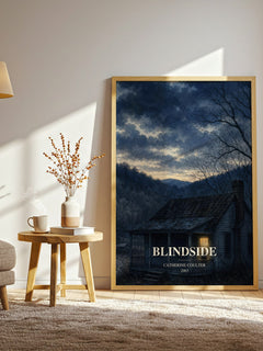 Blindside watercolour print in frame leaning in hallway – thriller wall art