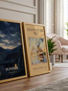 Blindside watercolour print framed by window – literary home decor