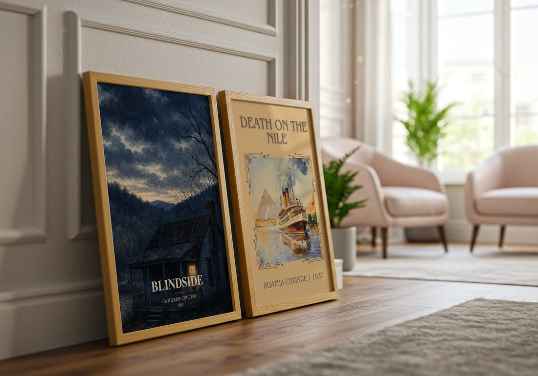 Blindside watercolour print framed by window – literary home decor
