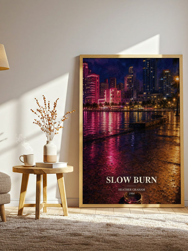 Slow Burn watercolour print in frame leaning in hallway – romance wall art