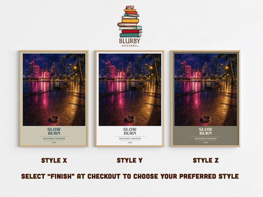 Slow Burn book cover print in frame leaning in hallway – romance wall art (mockup)