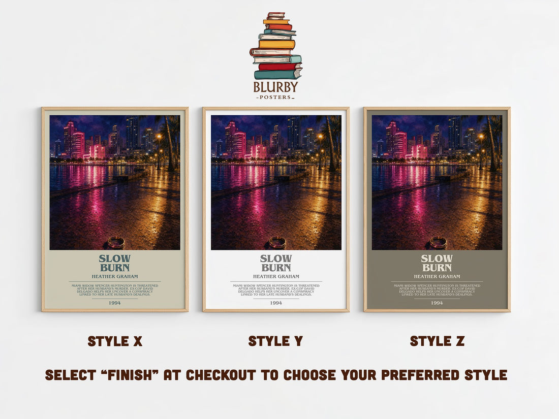 Slow Burn bookish print in frame leaning in hallway – romance wall art (mockup)