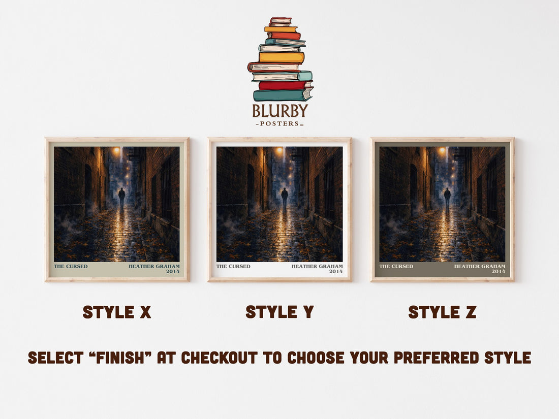 The Cursed literary print in frame leaning in hallway – thriller wall art (mockup)