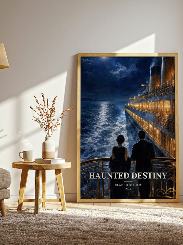 Haunted Destiny watercolour print in frame leaning in hallway – thriller wall art