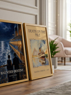Haunted Destiny watercolour print framed by window – literary home decor