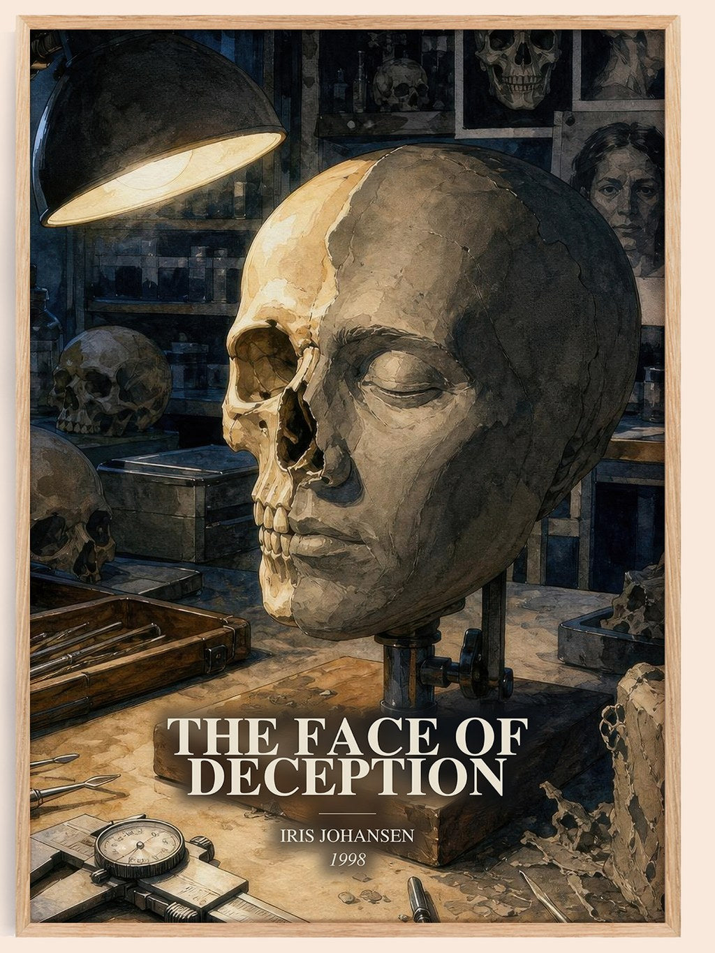 The Face of Deception watercolour book poster by Iris Johansen – framed literary art print