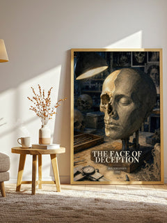 The Face of Deception watercolour print in frame leaning in hallway – thriller wall art