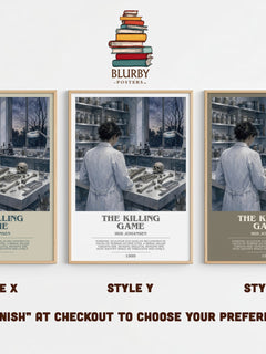 The Killing Game bookish print in frame leaning in hallway – thriller wall art