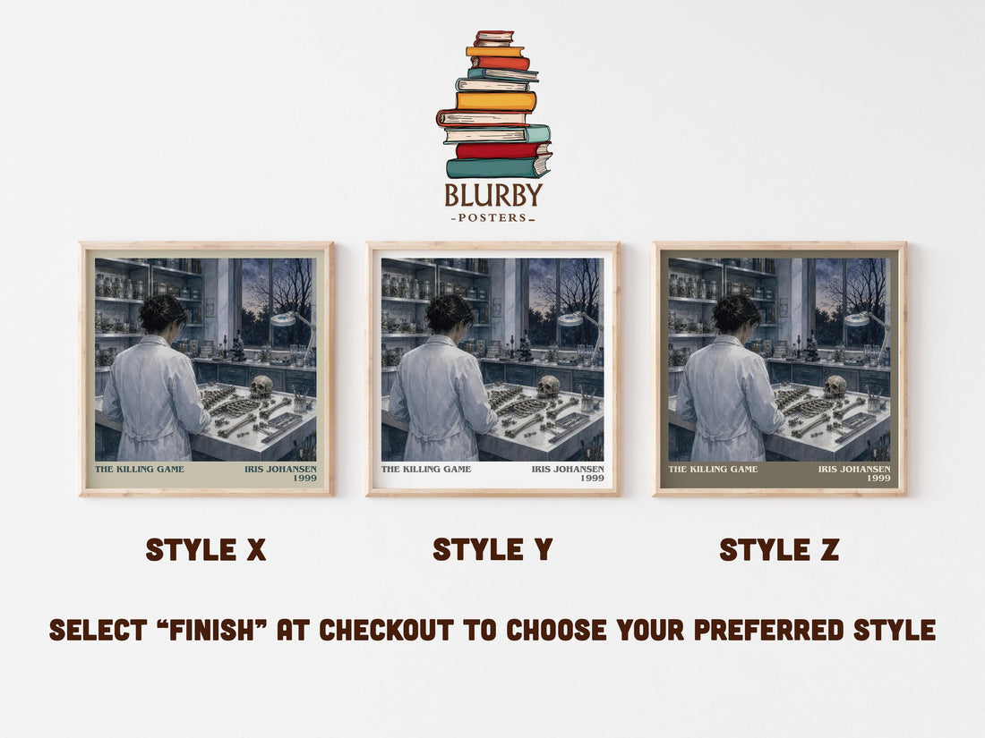 The Killing Game literary print in frame leaning in hallway – thriller wall art (mockup)