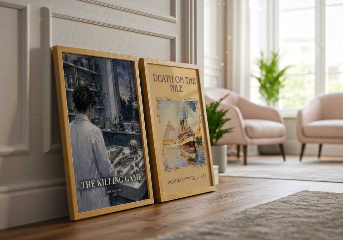 The Killing Game watercolour print framed by window – literary home decor