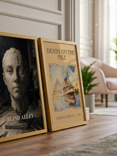 Blind Alley watercolour print framed by window – literary home decor
