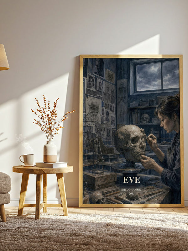 Eve watercolour print in frame leaning in hallway – thriller wall art