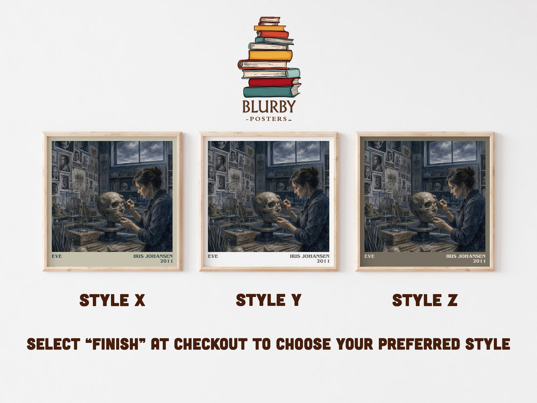 Eve literary print in frame leaning in hallway – thriller wall art (mockup)