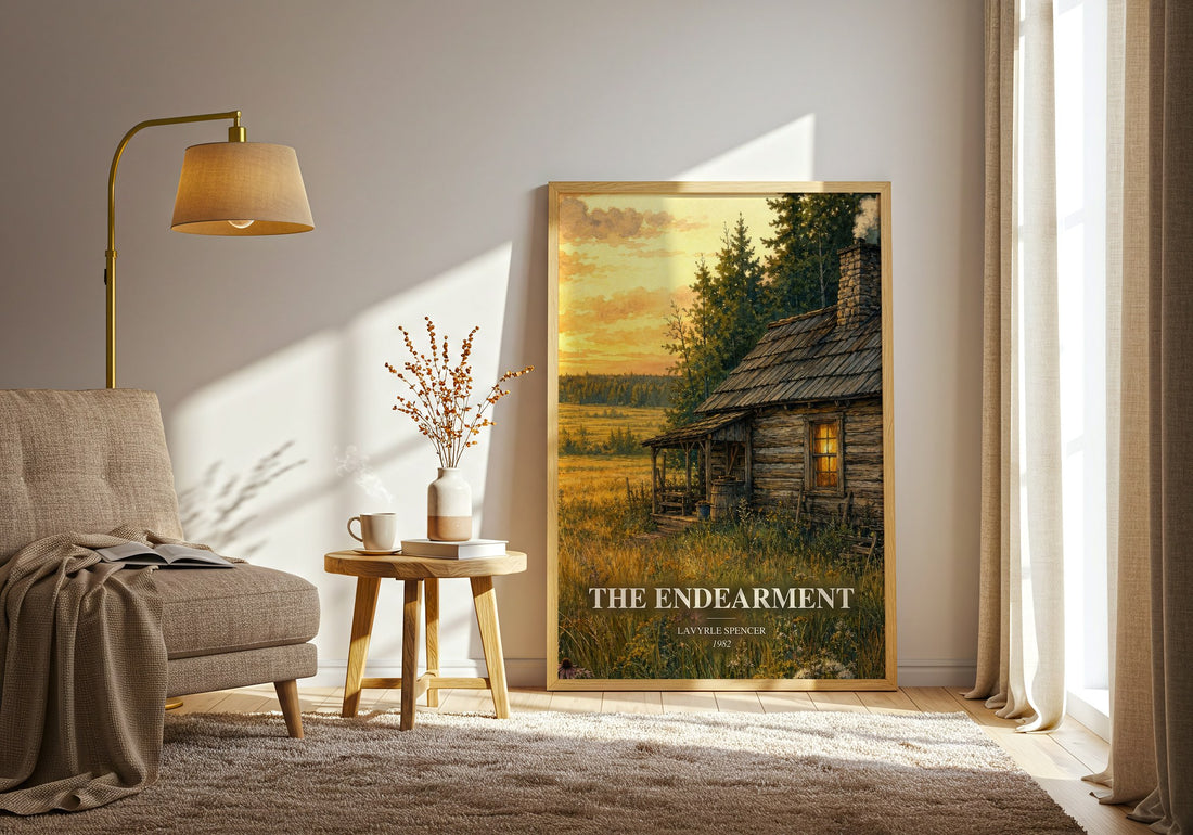 The Endearment watercolour print in frame leaning in hallway – romance wall art (mockup)