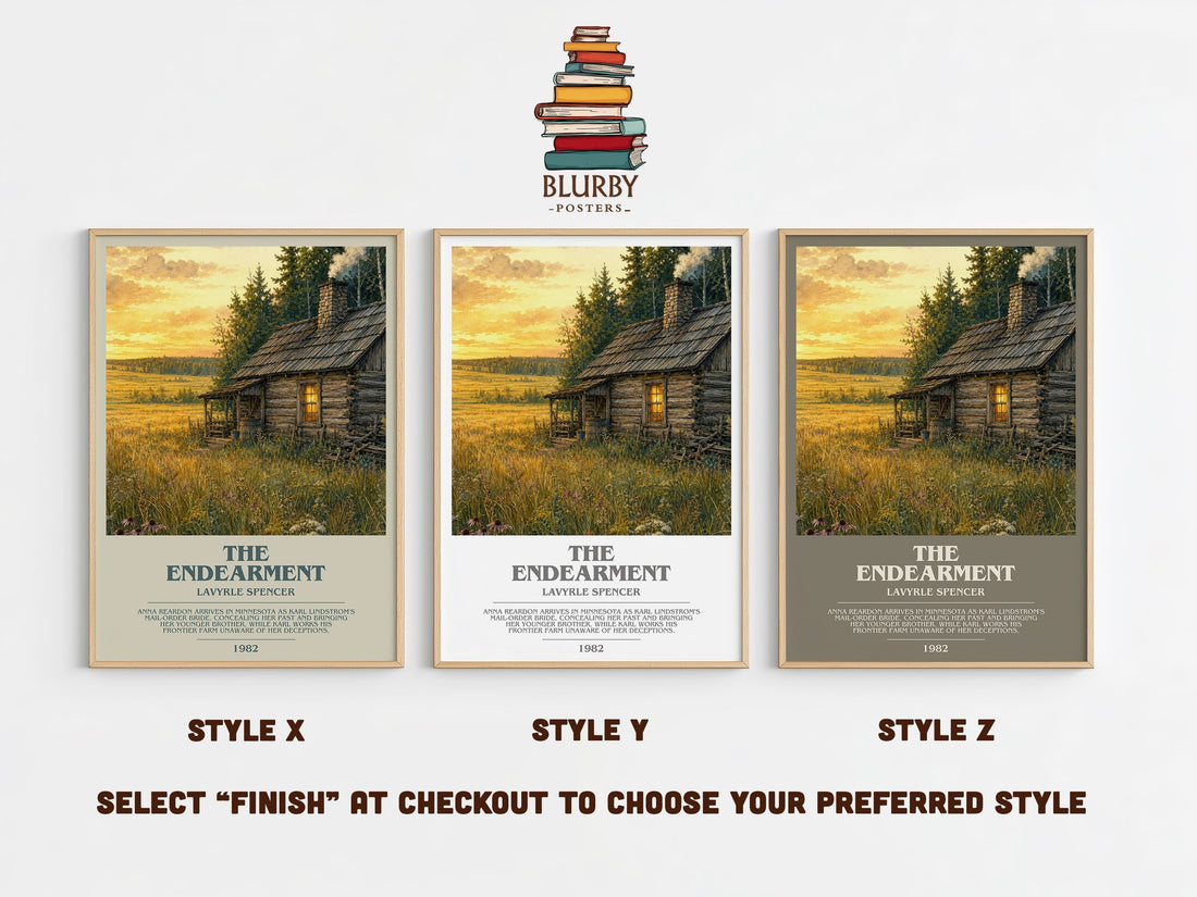 The Endearment bookish print in frame leaning in hallway – romance wall art (mockup)