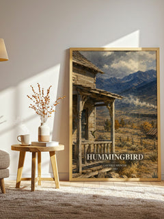 Hummingbird watercolour print in frame leaning in hallway – romance wall art