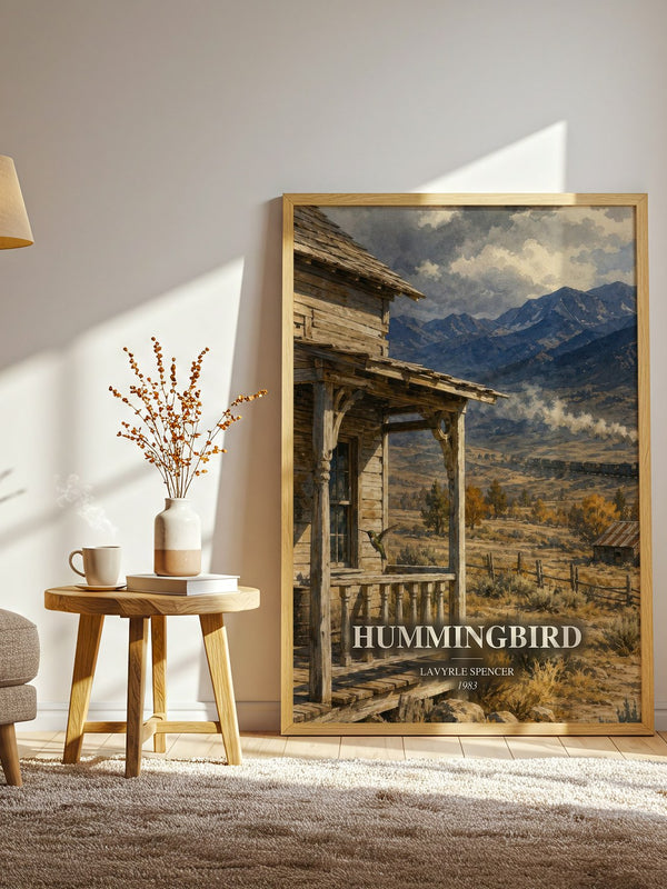 Hummingbird watercolour print in frame leaning in hallway – romance wall art