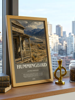 Hummingbird bookish print framed by window – literary home decor