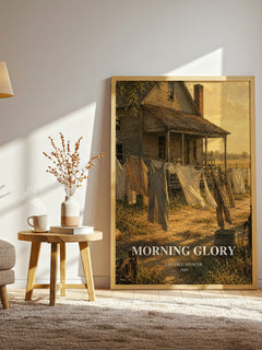 Morning Glory watercolour print in frame leaning in hallway – romance wall art