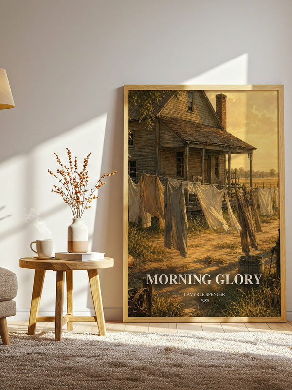 Morning Glory watercolour print in frame leaning in hallway – romance wall art