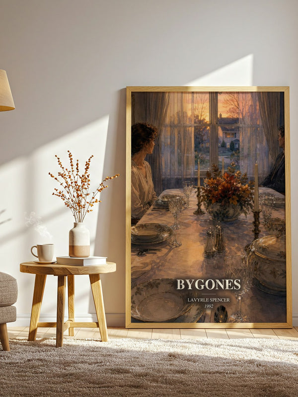 Bygones watercolour print in frame leaning in hallway – romance wall art