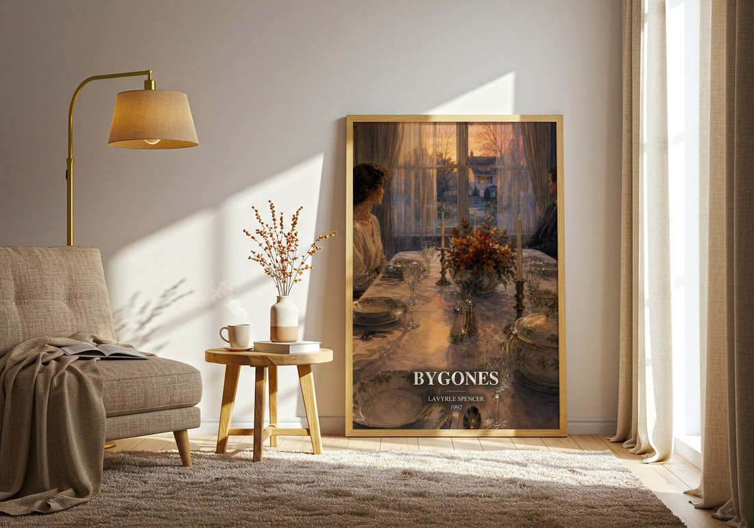 Bygones watercolour print in frame leaning in hallway – romance wall art (mockup)