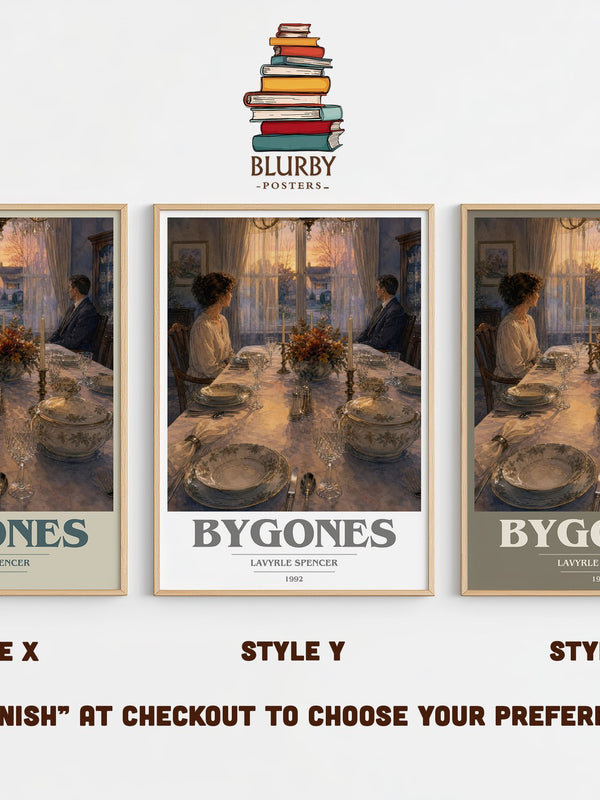Bygones book cover print in frame leaning in hallway – romance wall art