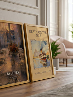 Bygones watercolour print framed by window – literary home decor