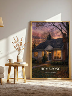 Home Song watercolour print in frame leaning in hallway – romance wall art
