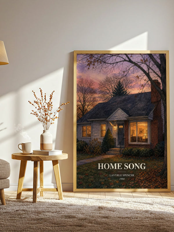 Home Song watercolour print in frame leaning in hallway – romance wall art
