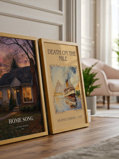 Home Song watercolour print framed by window – literary home decor