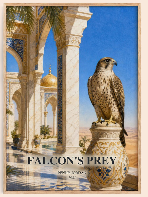Falcon's Prey watercolour book poster by Penny Jordan – framed literary art print