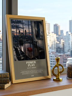 Power Play Bookish Wall Art by Penny Jordan – framed print on a city-view windowsill
