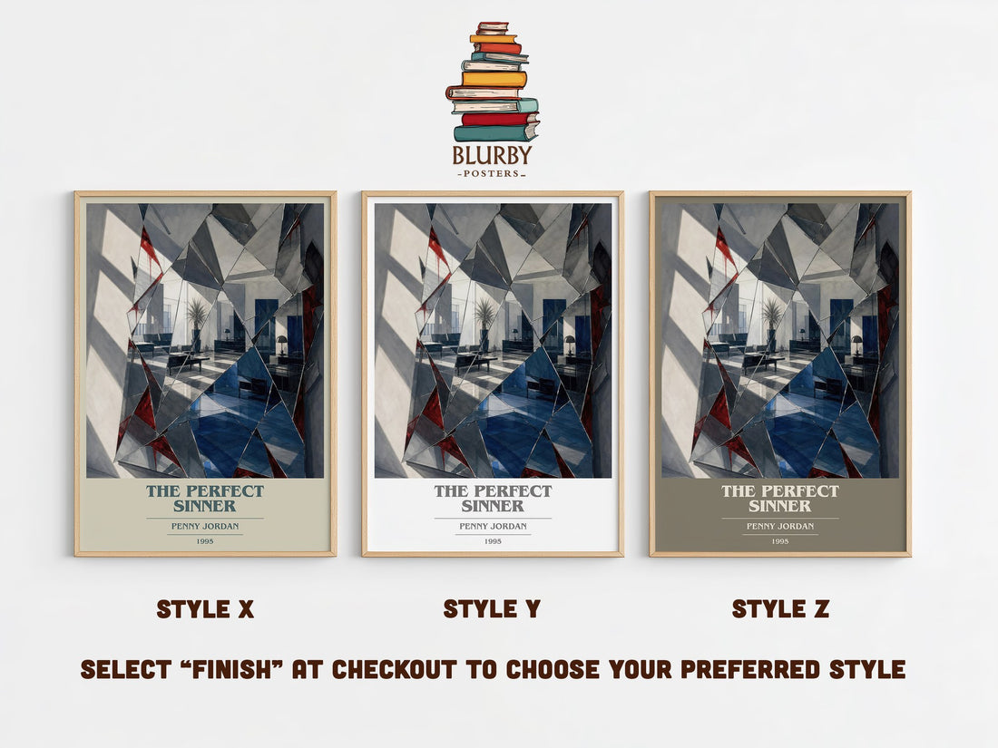 The Perfect Sinner book cover print in frame leaning in hallway – romance wall art (mockup)