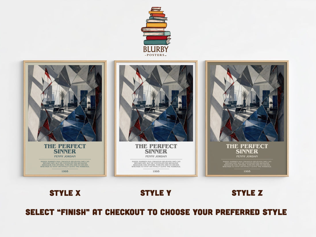 The Perfect Sinner bookish print in frame leaning in hallway – romance wall art (mockup)