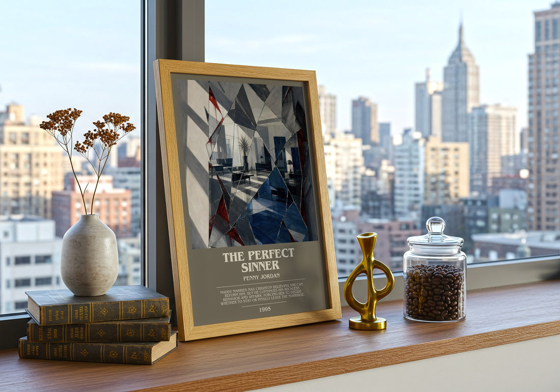 The Perfect Sinner bookish print framed by window – literary home decor